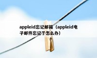 appleid忘记邮箱（appleid电子邮件忘记了怎么办）