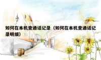 如何在本机查通话记录（如何在本机查通话记录明细）